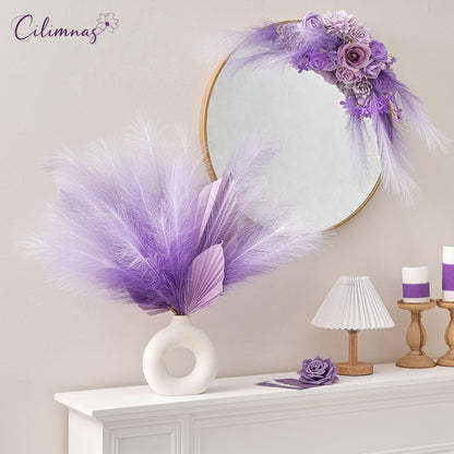 50pcs Faux Pampas Grass 17.7" Artificial Fluffy Pampas Grass Decor