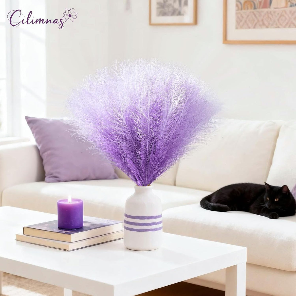 50pcs Faux Pampas Grass 17.7" Artificial Fluffy Pampas Grass Decor