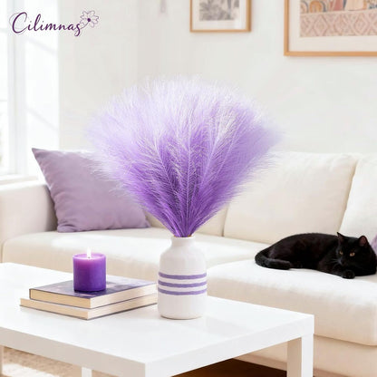 50pcs Faux Pampas Grass 17.7" Artificial Fluffy Pampas Grass Decor