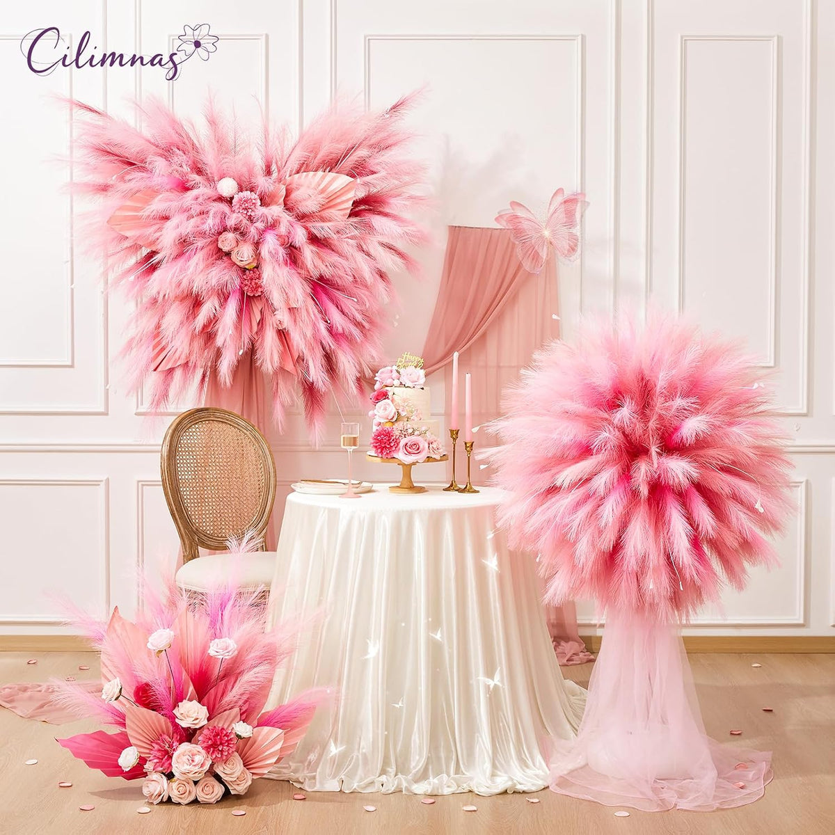 50pcs Faux Pampas Grass 17.7" Artificial Fluffy Pampas Grass Decor