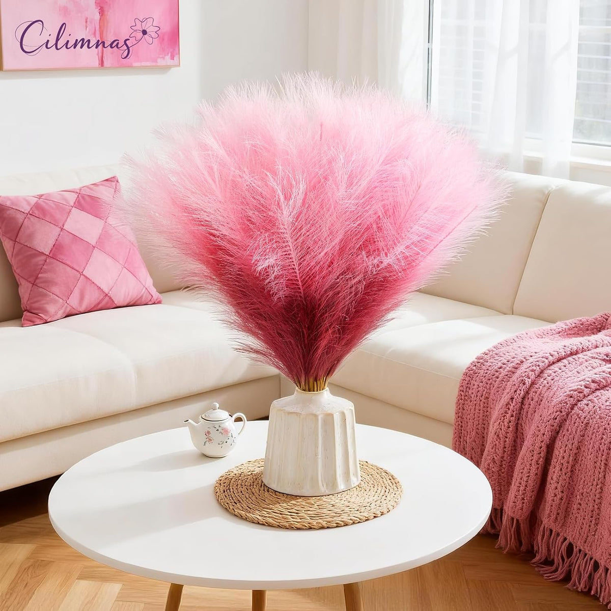 50pcs Faux Pampas Grass 17.7" Artificial Fluffy Pampas Grass Decor