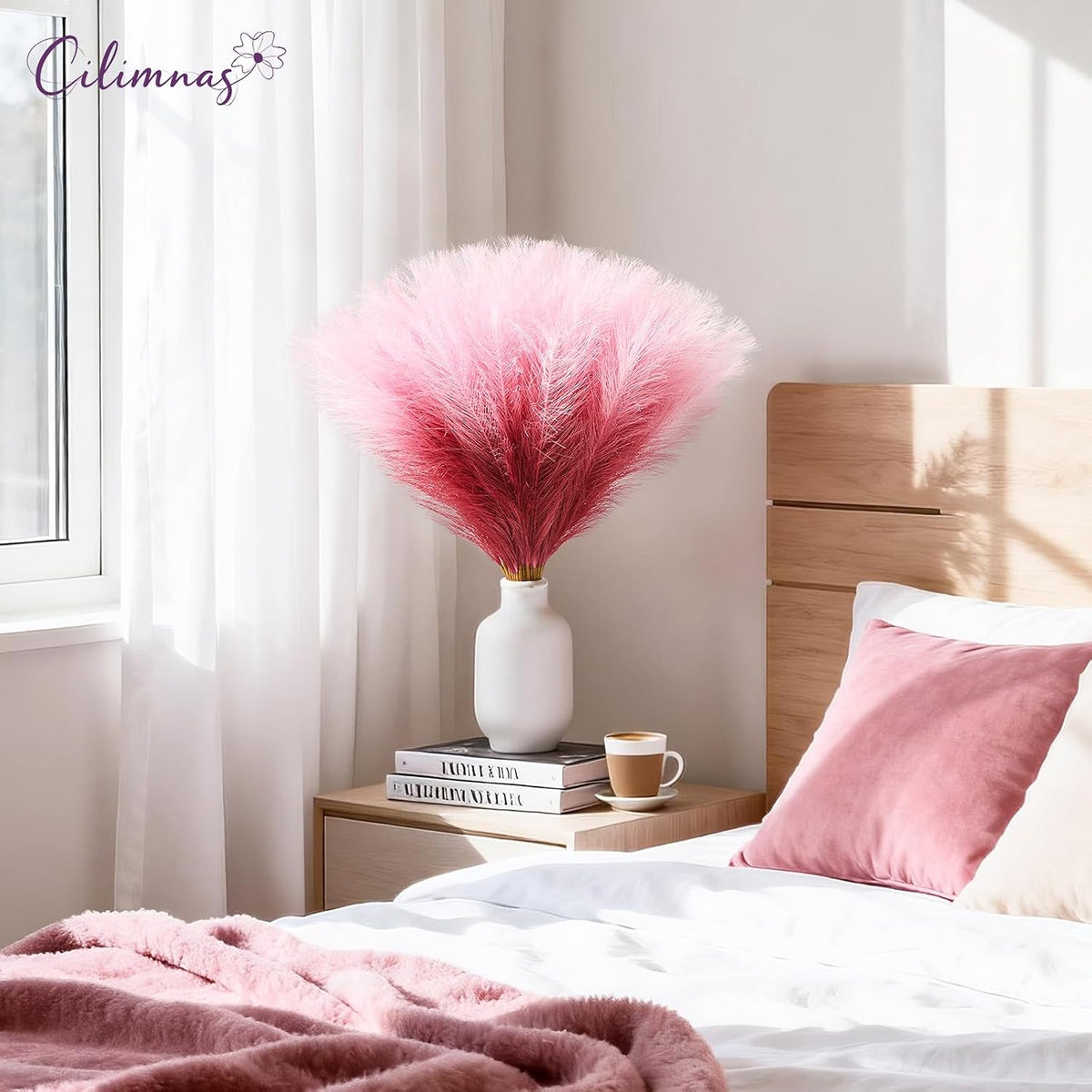 50pcs Faux Pampas Grass 17.7" Artificial Fluffy Pampas Grass Decor