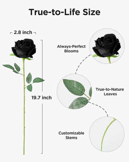 50 Pcs Red Roses Artificial Flowers, Fake Velvet Silk Rose Bulk Faux Flower for Mother's Gift Decoration DIY Wedding Centerpieces Proposal Bridal Bouquets Party Floral Decor (50, Red)