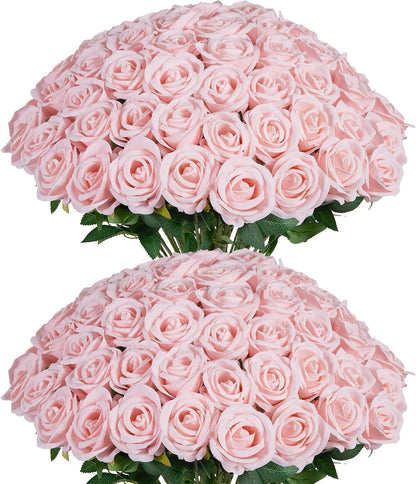 50 Pcs Red Roses Artificial Flowers, Fake Velvet Silk Rose Bulk Faux Flower for Mother's Gift Decoration DIY Wedding Centerpieces Proposal Bridal Bouquets Party Floral Decor (50, Red)