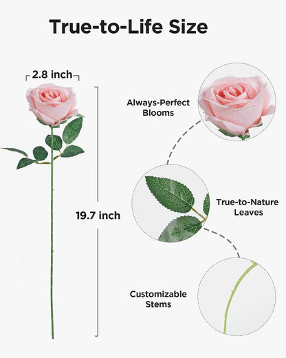 50 Pcs Red Roses Artificial Flowers, Fake Velvet Silk Rose Bulk Faux Flower for Mother's Gift Decoration DIY Wedding Centerpieces Proposal Bridal Bouquets Party Floral Decor (50, Red)