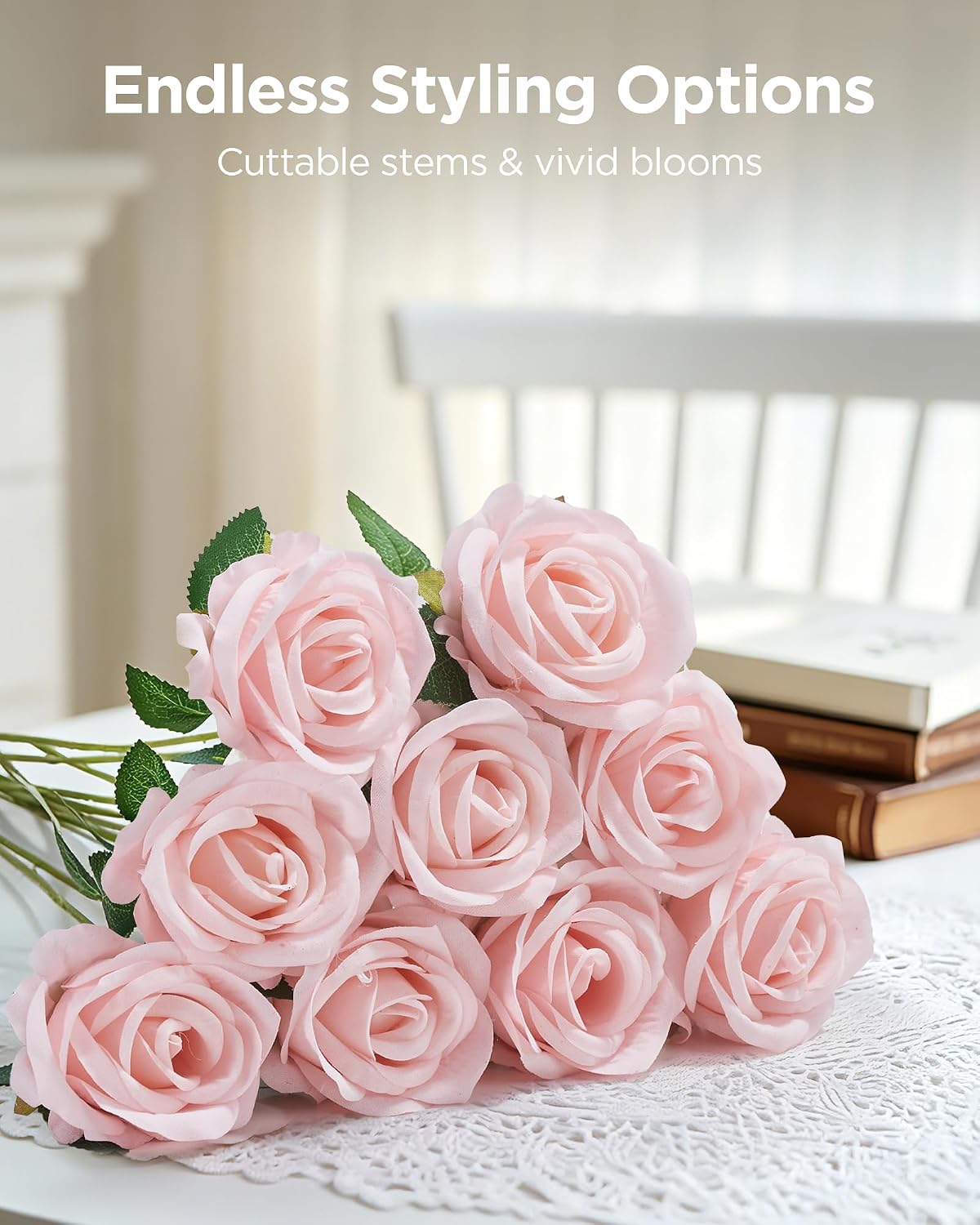 50 Pcs Red Roses Artificial Flowers, Fake Velvet Silk Rose Bulk Faux Flower for Mother's Gift Decoration DIY Wedding Centerpieces Proposal Bridal Bouquets Party Floral Decor (50, Red)