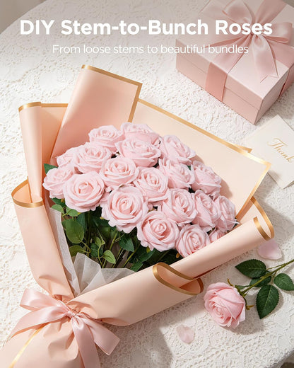 50 Pcs Red Roses Artificial Flowers, Fake Velvet Silk Rose Bulk Faux Flower for Mother's Gift Decoration DIY Wedding Centerpieces Proposal Bridal Bouquets Party Floral Decor (50, Red)