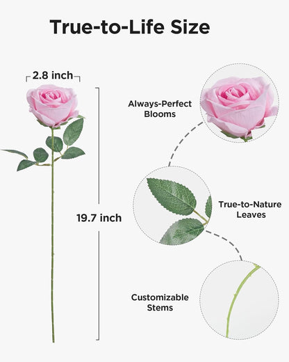 50 Pcs Red Roses Artificial Flowers, Fake Velvet Silk Rose Bulk Faux Flower for Mother's Gift Decoration DIY Wedding Centerpieces Proposal Bridal Bouquets Party Floral Decor (50, Red)