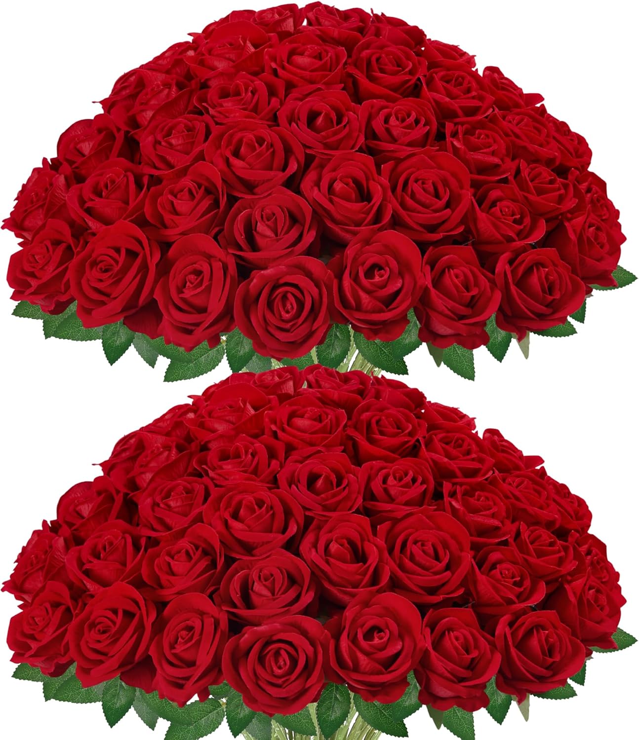 50 Pcs Red Roses Artificial Flowers, Fake Velvet Silk Rose Bulk Faux Flower for Mother's Gift Decoration DIY Wedding Centerpieces Proposal Bridal Bouquets Party Floral Decor (50, Red)