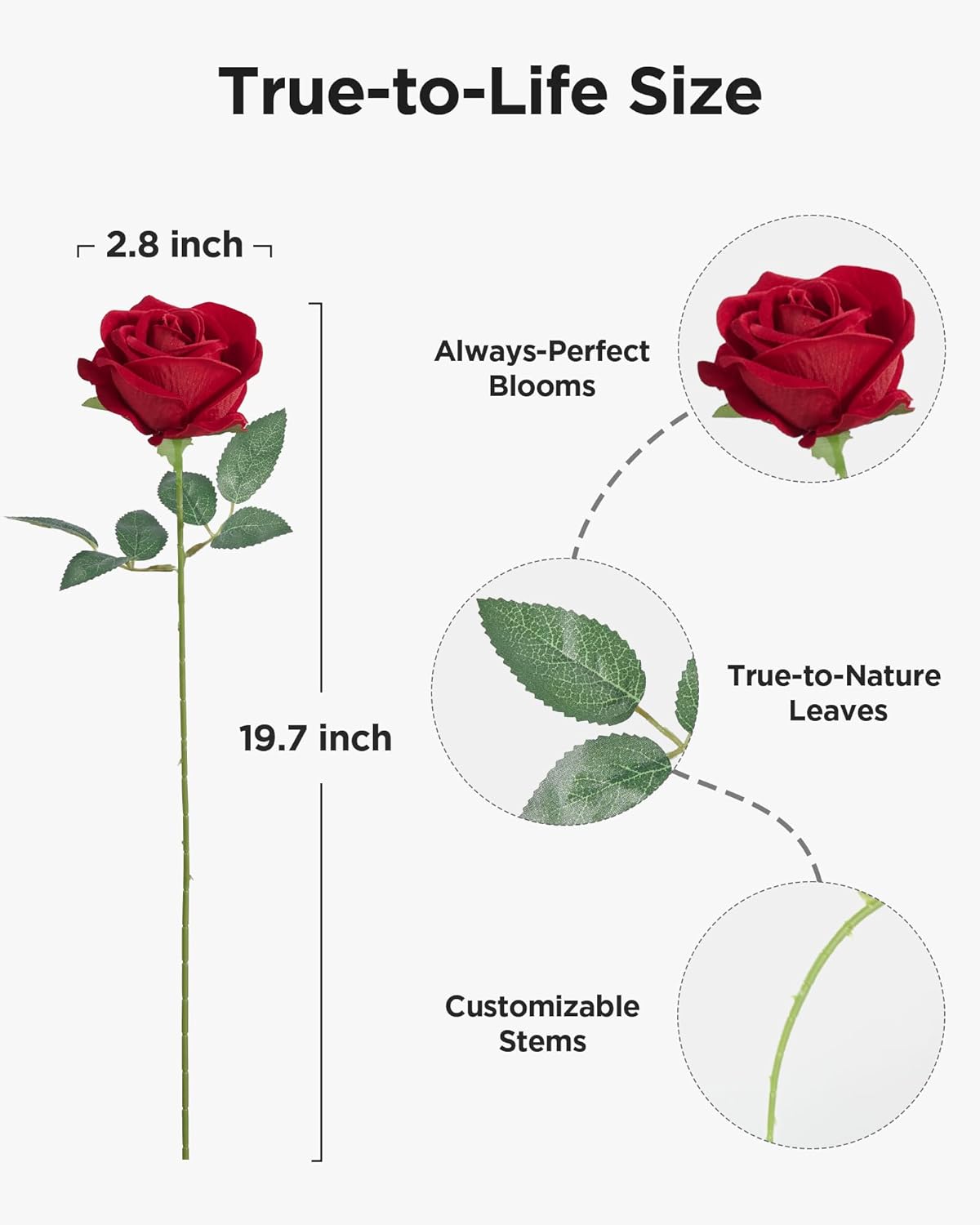 50 Pcs Red Roses Artificial Flowers, Fake Velvet Silk Rose Bulk Faux Flower for Mother's Gift Decoration DIY Wedding Centerpieces Proposal Bridal Bouquets Party Floral Decor (50, Red)