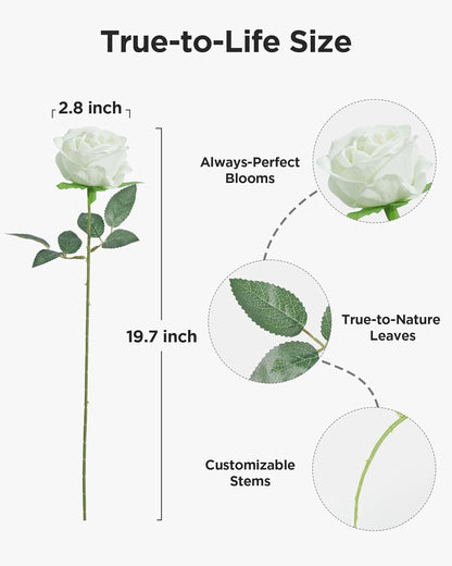 50 Pcs Red Roses Artificial Flowers, Fake Velvet Silk Rose Bulk Faux Flower for Mother's Gift Decoration DIY Wedding Centerpieces Proposal Bridal Bouquets Party Floral Decor (50, Red)