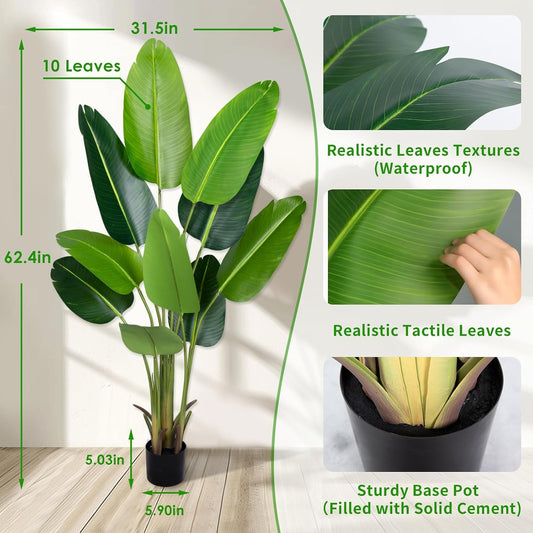 Artificial Bird of Paradise Plant,5.2Ft Faux Banana Tree