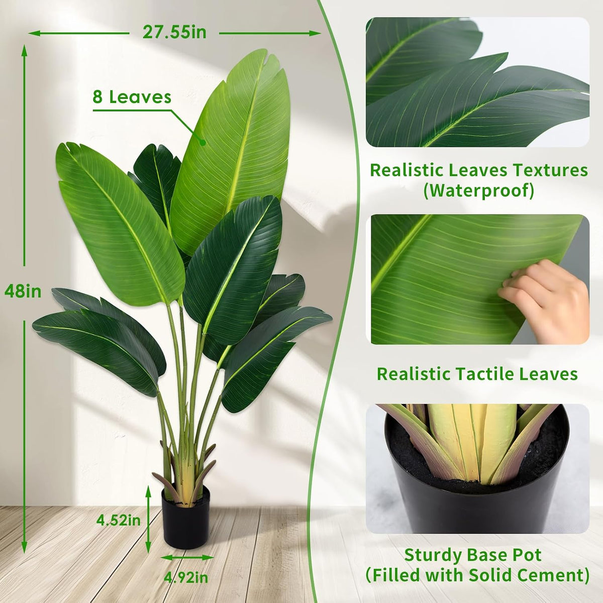 Artificial Bird of Paradise Plant,5.2Ft Faux Banana Tree