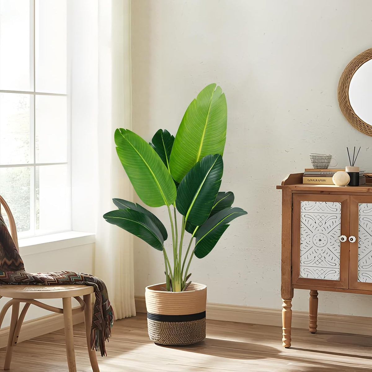 Artificial Bird of Paradise Plant,5.2Ft Faux Banana Tree