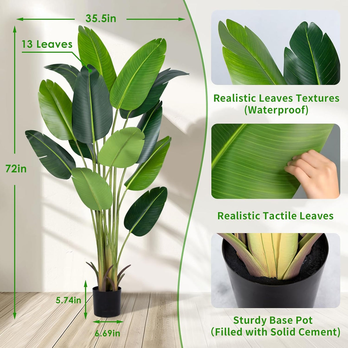 Artificial Bird of Paradise Plant,5.2Ft Faux Banana Tree