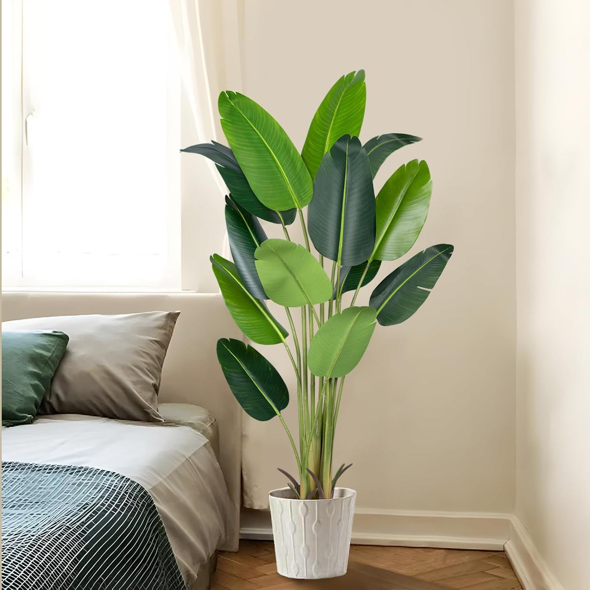 Artificial Bird of Paradise Plant,5.2Ft Faux Banana Tree