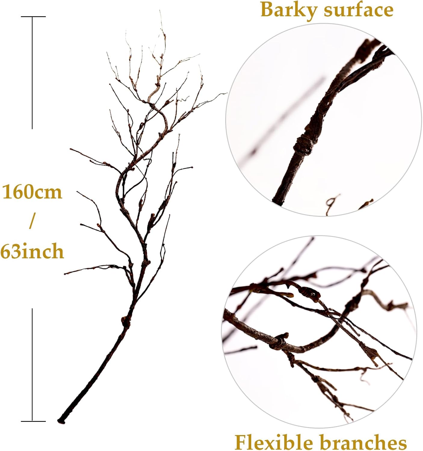4pcs 63in Black Bendable Fake Halloween Tree Branches Wall Decor | Realistic Artificial Spooky Vines Crafts Curly Wood Limbs Hanging Grape Twigs Garland Creepy for Room Party Arch Decoration