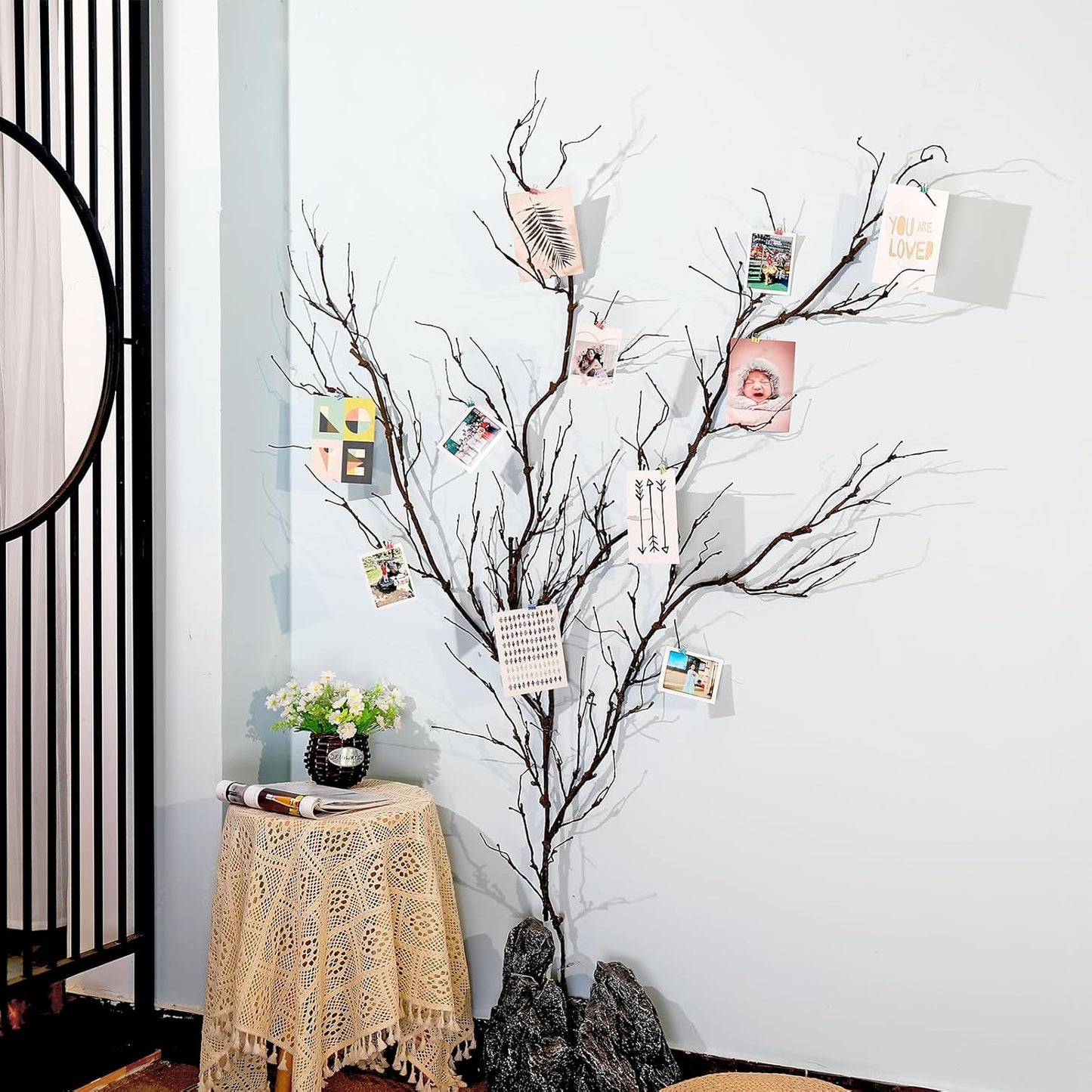 4pcs 63in Black Bendable Fake Halloween Tree Branches Wall Decor | Realistic Artificial Spooky Vines Crafts Curly Wood Limbs Hanging Grape Twigs Garland Creepy for Room Party Arch Decoration
