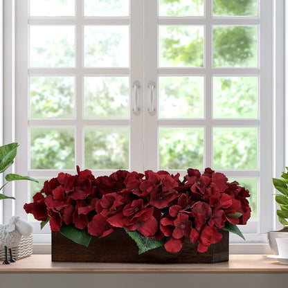Pre-Made Hydrangea Centerpiece for Dining Table, Navy Blue | Artificial Hydrangea Flower Centerpieces Fake Flowers Arrangements Decor with Wood Tray Wedding Kitchen Indoor Party