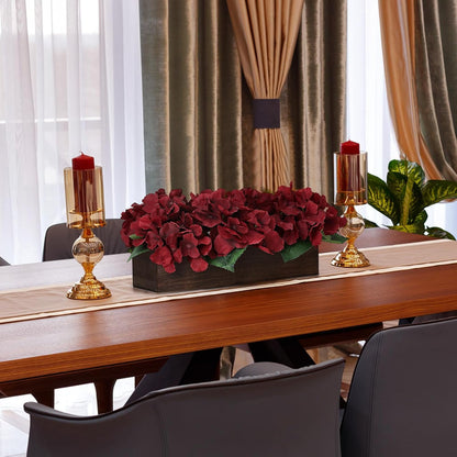 Pre-Made Hydrangea Centerpiece for Dining Table, Navy Blue | Artificial Hydrangea Flower Centerpieces Fake Flowers Arrangements Decor with Wood Tray Wedding Kitchen Indoor Party