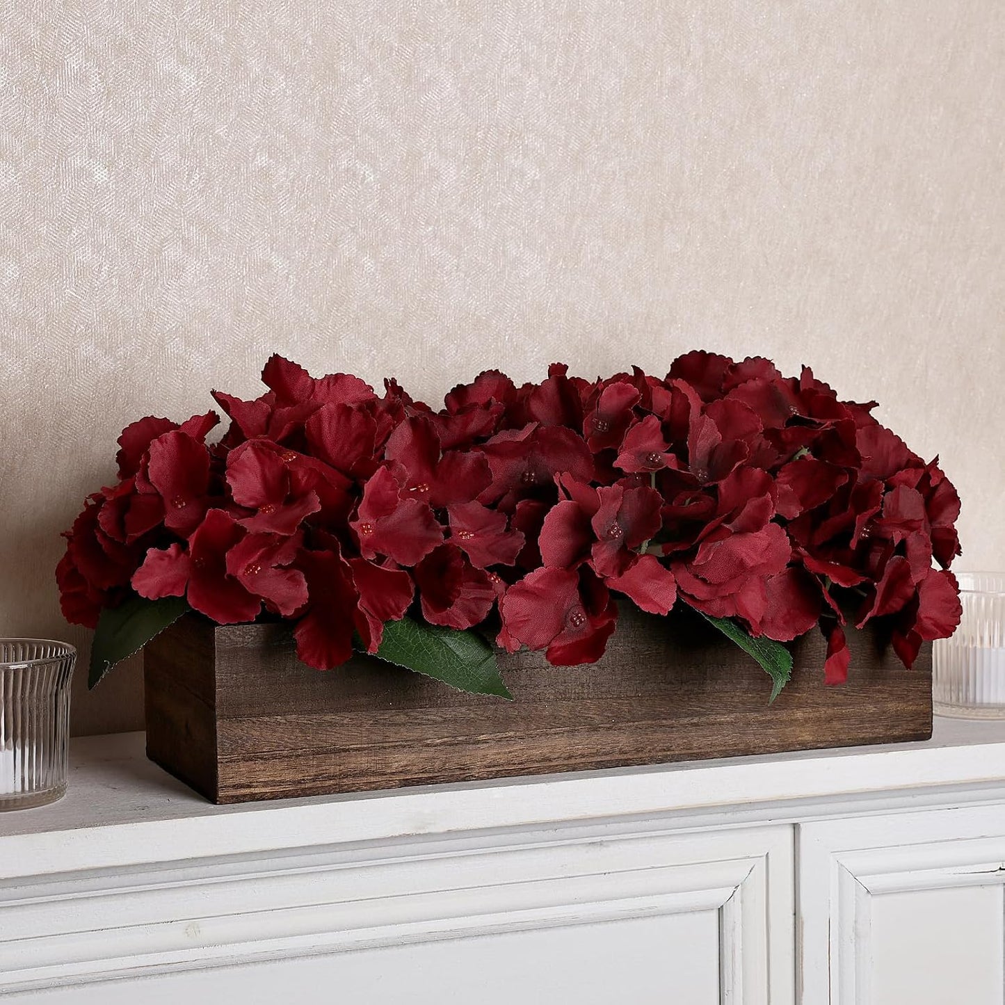 Pre-Made Hydrangea Centerpiece for Dining Table, Navy Blue | Artificial Hydrangea Flower Centerpieces Fake Flowers Arrangements Decor with Wood Tray Wedding Kitchen Indoor Party