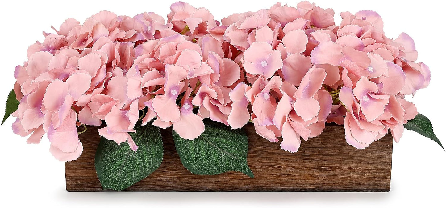 Pre-Made Hydrangea Centerpiece for Dining Table, Navy Blue | Artificial Hydrangea Flower Centerpieces Fake Flowers Arrangements Decor with Wood Tray Wedding Kitchen Indoor Party