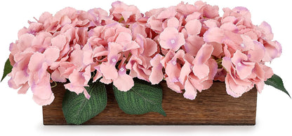 Pre-Made Hydrangea Centerpiece for Dining Table, Navy Blue | Artificial Hydrangea Flower Centerpieces Fake Flowers Arrangements Decor with Wood Tray Wedding Kitchen Indoor Party