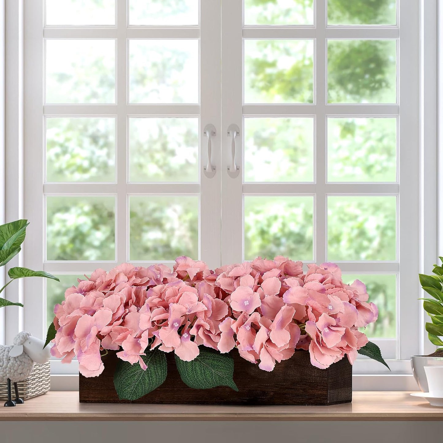 Pre-Made Hydrangea Centerpiece for Dining Table, Navy Blue | Artificial Hydrangea Flower Centerpieces Fake Flowers Arrangements Decor with Wood Tray Wedding Kitchen Indoor Party