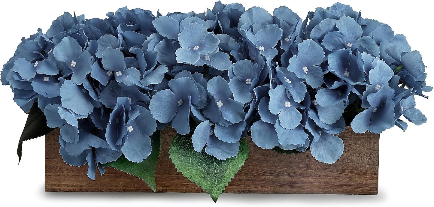 Pre-Made Hydrangea Centerpiece for Dining Table, Navy Blue | Artificial Hydrangea Flower Centerpieces Fake Flowers Arrangements Decor with Wood Tray Wedding Kitchen Indoor Party