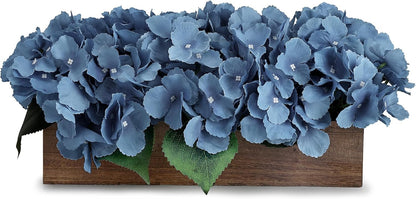Pre-Made Hydrangea Centerpiece for Dining Table, Navy Blue | Artificial Hydrangea Flower Centerpieces Fake Flowers Arrangements Decor with Wood Tray Wedding Kitchen Indoor Party