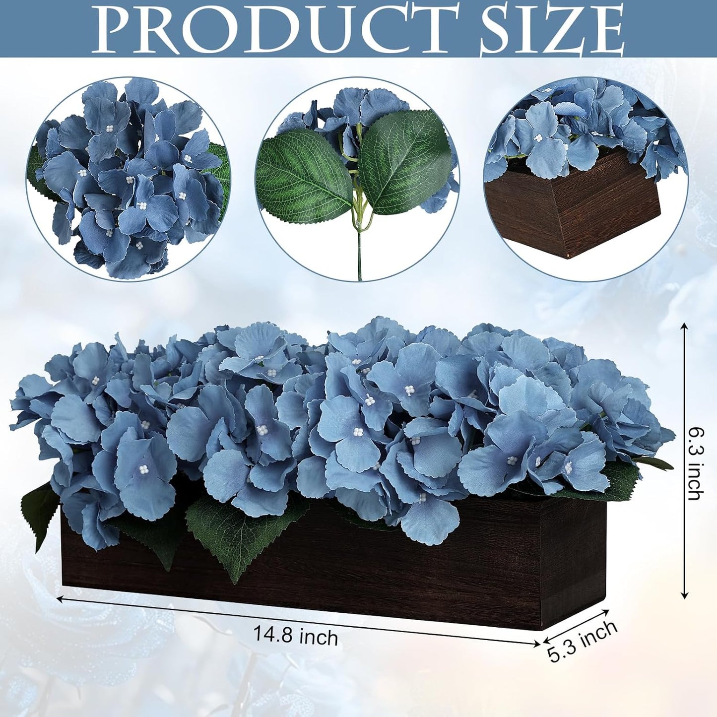 Pre-Made Hydrangea Centerpiece for Dining Table, Navy Blue | Artificial Hydrangea Flower Centerpieces Fake Flowers Arrangements Decor with Wood Tray Wedding Kitchen Indoor Party