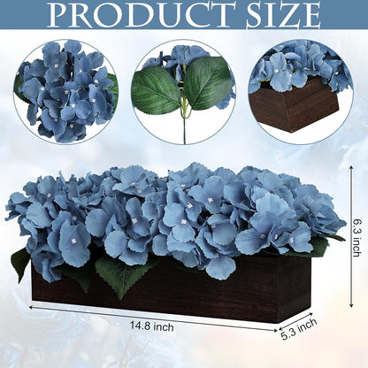 Pre-Made Hydrangea Centerpiece for Dining Table, Navy Blue | Artificial Hydrangea Flower Centerpieces Fake Flowers Arrangements Decor with Wood Tray Wedding Kitchen Indoor Party
