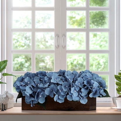 Pre-Made Hydrangea Centerpiece for Dining Table, Navy Blue | Artificial Hydrangea Flower Centerpieces Fake Flowers Arrangements Decor with Wood Tray Wedding Kitchen Indoor Party