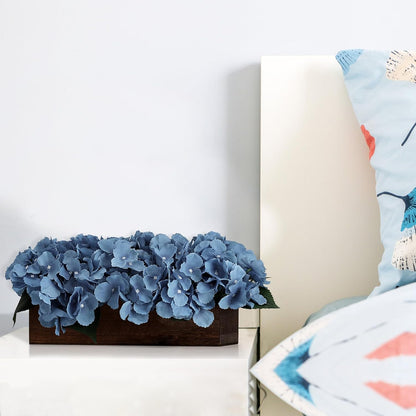 Pre-Made Hydrangea Centerpiece for Dining Table, Navy Blue | Artificial Hydrangea Flower Centerpieces Fake Flowers Arrangements Decor with Wood Tray Wedding Kitchen Indoor Party