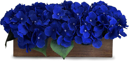 Pre-Made Hydrangea Centerpiece for Dining Table, Navy Blue | Artificial Hydrangea Flower Centerpieces Fake Flowers Arrangements Decor with Wood Tray Wedding Kitchen Indoor Party