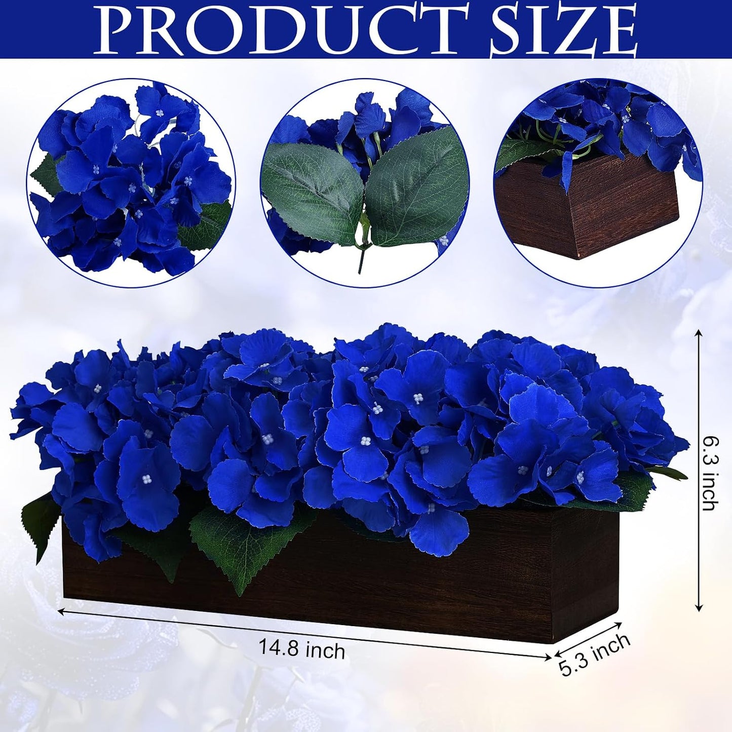 Pre-Made Hydrangea Centerpiece for Dining Table, Navy Blue | Artificial Hydrangea Flower Centerpieces Fake Flowers Arrangements Decor with Wood Tray Wedding Kitchen Indoor Party