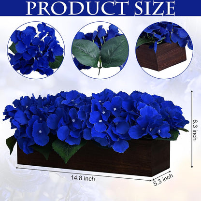 Pre-Made Hydrangea Centerpiece for Dining Table, Navy Blue | Artificial Hydrangea Flower Centerpieces Fake Flowers Arrangements Decor with Wood Tray Wedding Kitchen Indoor Party