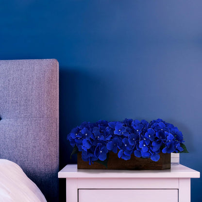 Pre-Made Hydrangea Centerpiece for Dining Table, Navy Blue | Artificial Hydrangea Flower Centerpieces Fake Flowers Arrangements Decor with Wood Tray Wedding Kitchen Indoor Party