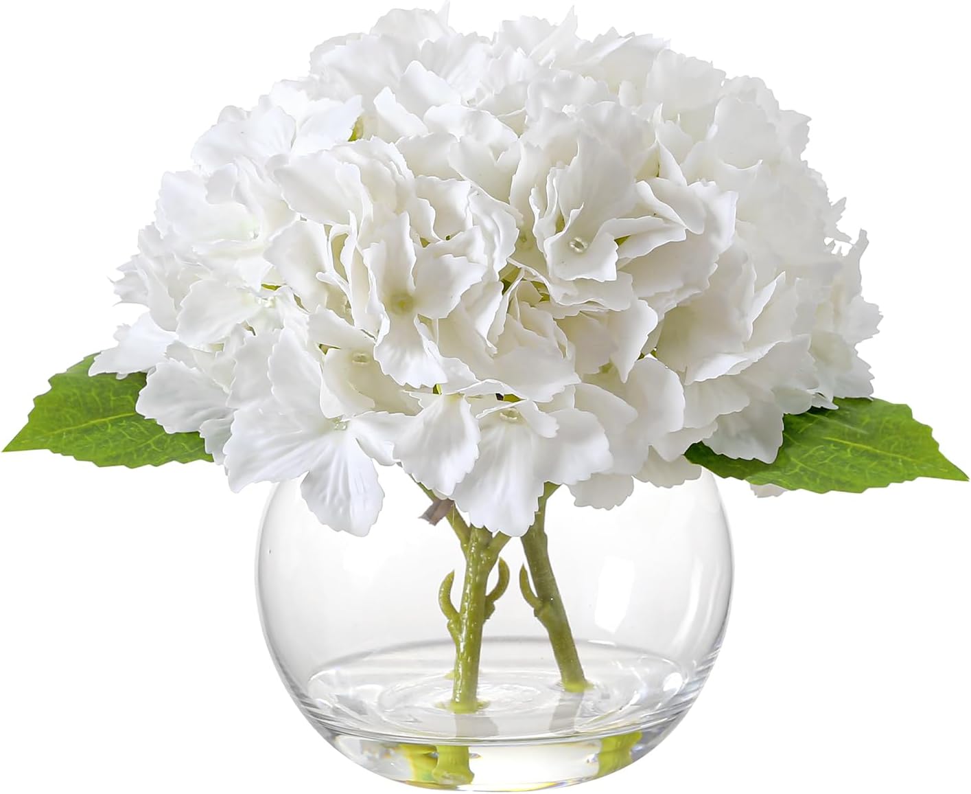 Artificial White Magnolia Flowers in Glass Vase with Faux Water, Realistic Touch Silk Magnolia Floral Arrangement, Fake Magnolia Centerpiece for Home Dining Table Office Bathroom Shelf Decor