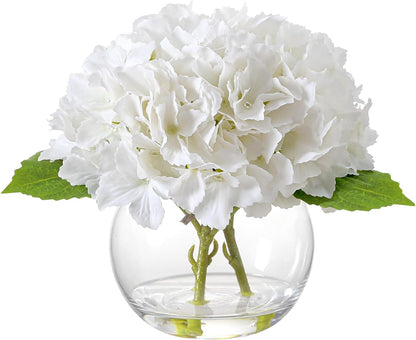 Artificial White Magnolia Flowers in Glass Vase with Faux Water, Realistic Touch Silk Magnolia Floral Arrangement, Fake Magnolia Centerpiece for Home Dining Table Office Bathroom Shelf Decor