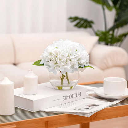 Artificial White Magnolia Flowers in Glass Vase with Faux Water, Realistic Touch Silk Magnolia Floral Arrangement, Fake Magnolia Centerpiece for Home Dining Table Office Bathroom Shelf Decor