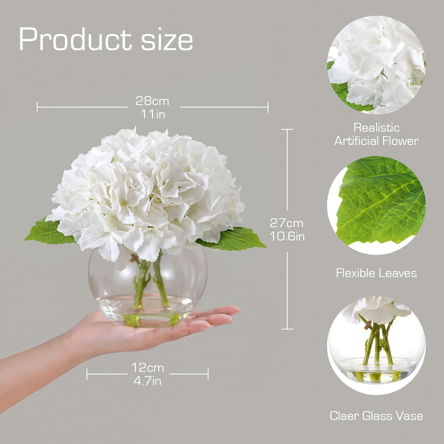 Artificial White Magnolia Flowers in Glass Vase with Faux Water, Realistic Touch Silk Magnolia Floral Arrangement, Fake Magnolia Centerpiece for Home Dining Table Office Bathroom Shelf Decor