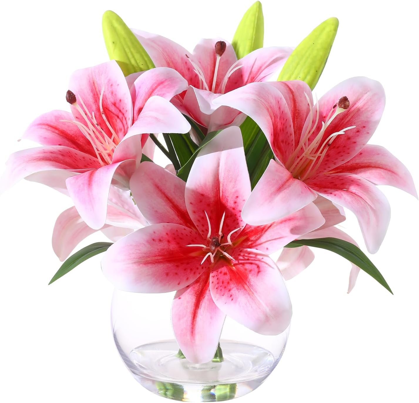 Artificial White Magnolia Flowers in Glass Vase with Faux Water, Realistic Touch Silk Magnolia Floral Arrangement, Fake Magnolia Centerpiece for Home Dining Table Office Bathroom Shelf Decor