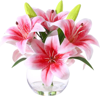 Artificial White Magnolia Flowers in Glass Vase with Faux Water, Realistic Touch Silk Magnolia Floral Arrangement, Fake Magnolia Centerpiece for Home Dining Table Office Bathroom Shelf Decor