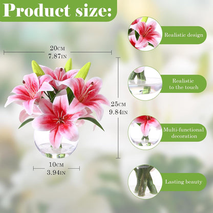 Artificial White Magnolia Flowers in Glass Vase with Faux Water, Realistic Touch Silk Magnolia Floral Arrangement, Fake Magnolia Centerpiece for Home Dining Table Office Bathroom Shelf Decor