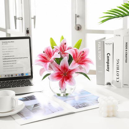 Artificial White Magnolia Flowers in Glass Vase with Faux Water, Realistic Touch Silk Magnolia Floral Arrangement, Fake Magnolia Centerpiece for Home Dining Table Office Bathroom Shelf Decor