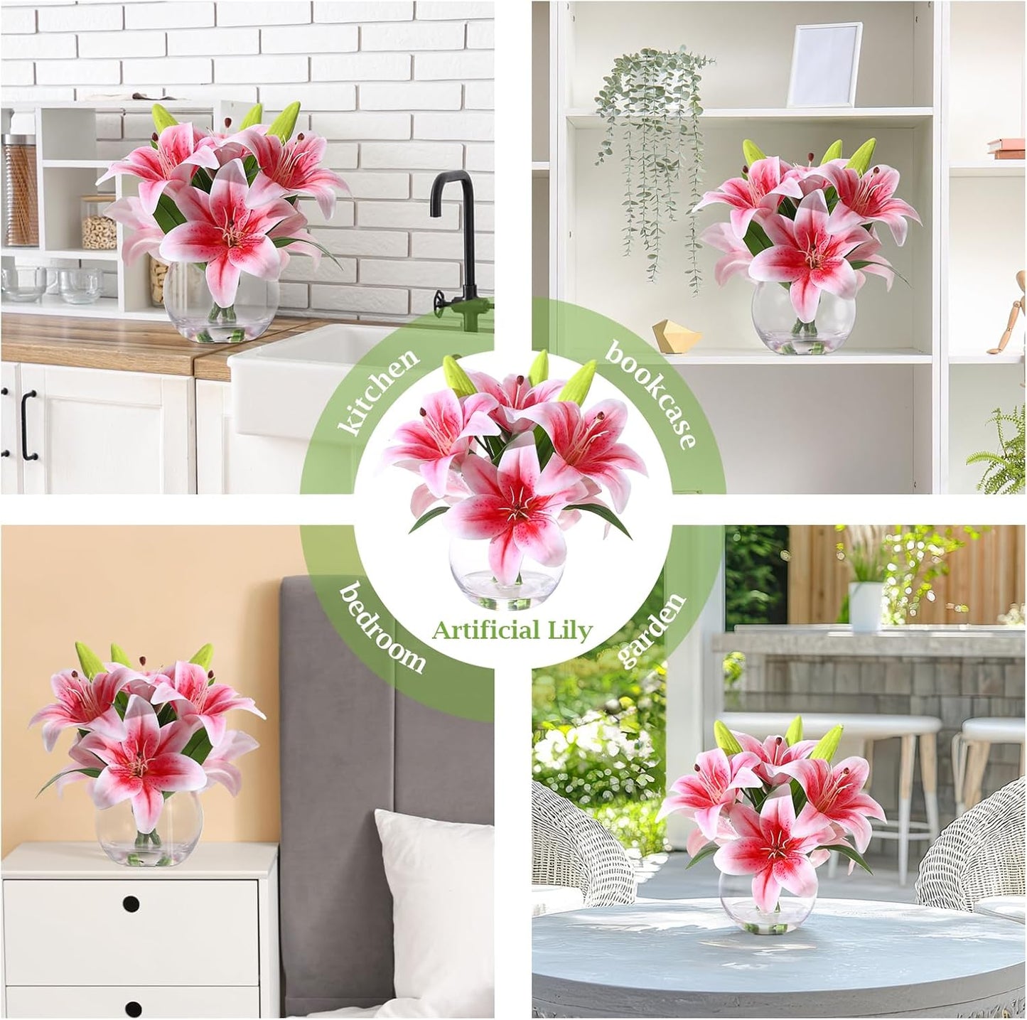 Artificial White Magnolia Flowers in Glass Vase with Faux Water, Realistic Touch Silk Magnolia Floral Arrangement, Fake Magnolia Centerpiece for Home Dining Table Office Bathroom Shelf Decor