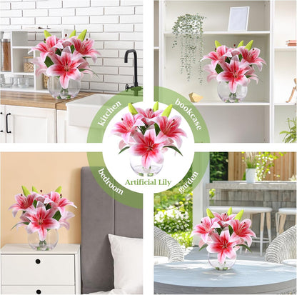 Artificial White Magnolia Flowers in Glass Vase with Faux Water, Realistic Touch Silk Magnolia Floral Arrangement, Fake Magnolia Centerpiece for Home Dining Table Office Bathroom Shelf Decor