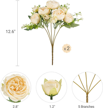 Peonies Artificial Flowers, Small Silk Flowers for Home Decor Indoor Fake Bouquet Faux Floral Arrangements Dining Table Centerpieces for Kitchen Party Decor Pink