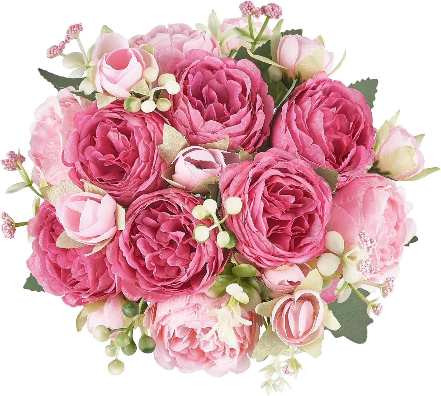 Peonies Artificial Flowers, Small Silk Flowers for Home Decor Indoor Fake Bouquet Faux Floral Arrangements Dining Table Centerpieces for Kitchen Party Decor Pink